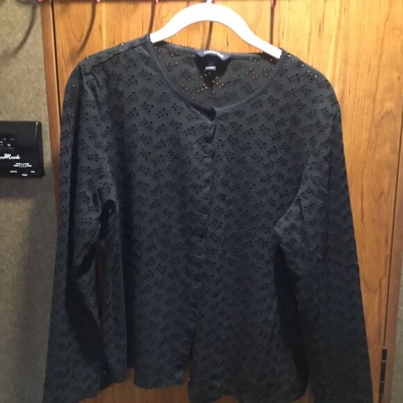 NWOT. Lands End Women’s Large Black Eyelet Cotton/Rayon Blend Jacket - Picture 2 of 8